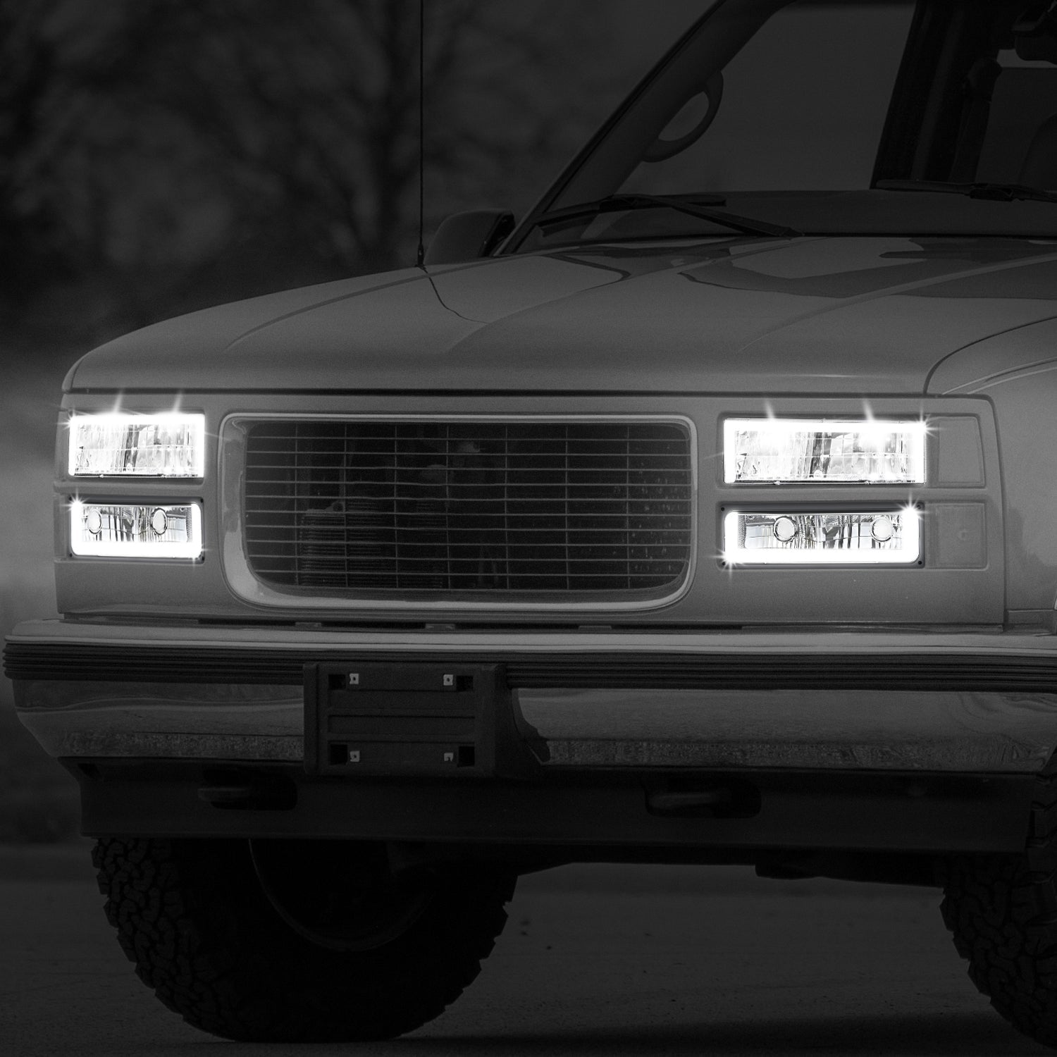 4pcs Square Box LED DRL Headlight Set (Chrome) <br>88-02 Chevy GMC C10 C/K Pickup, Suburban
