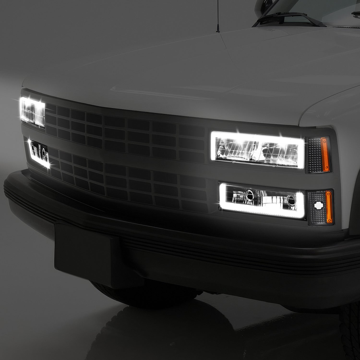 8pcs Square Box LED DRL Headlight Set (Black) <br>88-93 Chevy C10 C/K Pickup, Suburban, Tahoe