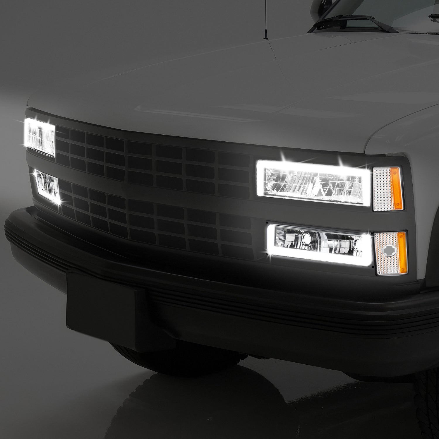 8pcs Square Box LED DRL Headlight Set (Chrome) <br>88-93 Chevy C10 C/K Pickup, Suburban, Tahoe