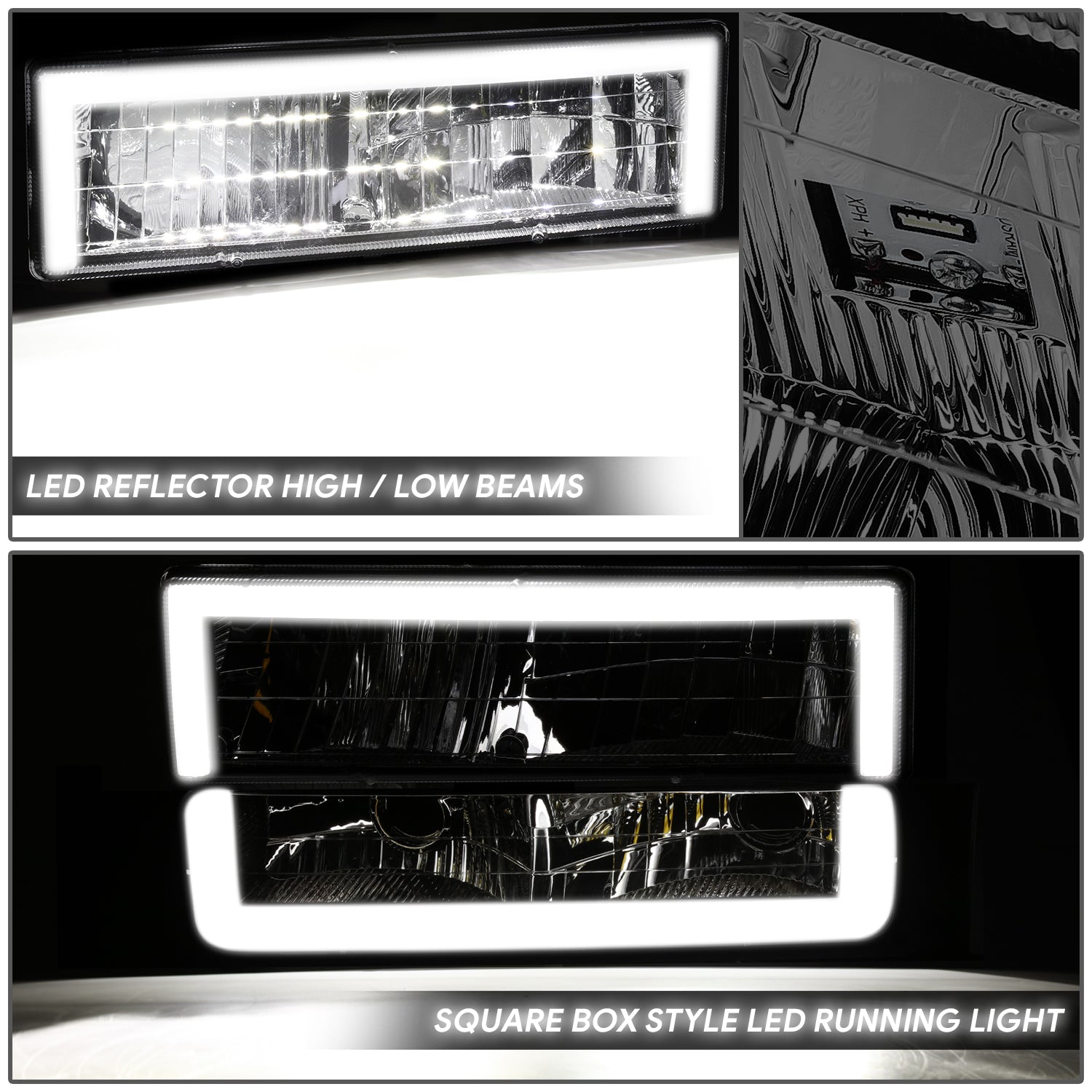 8pcs Square Box LED DRL Headlight Set (Smoked) <br>88-93 Chevy C10 C/K Pickup, Suburban, Tahoe