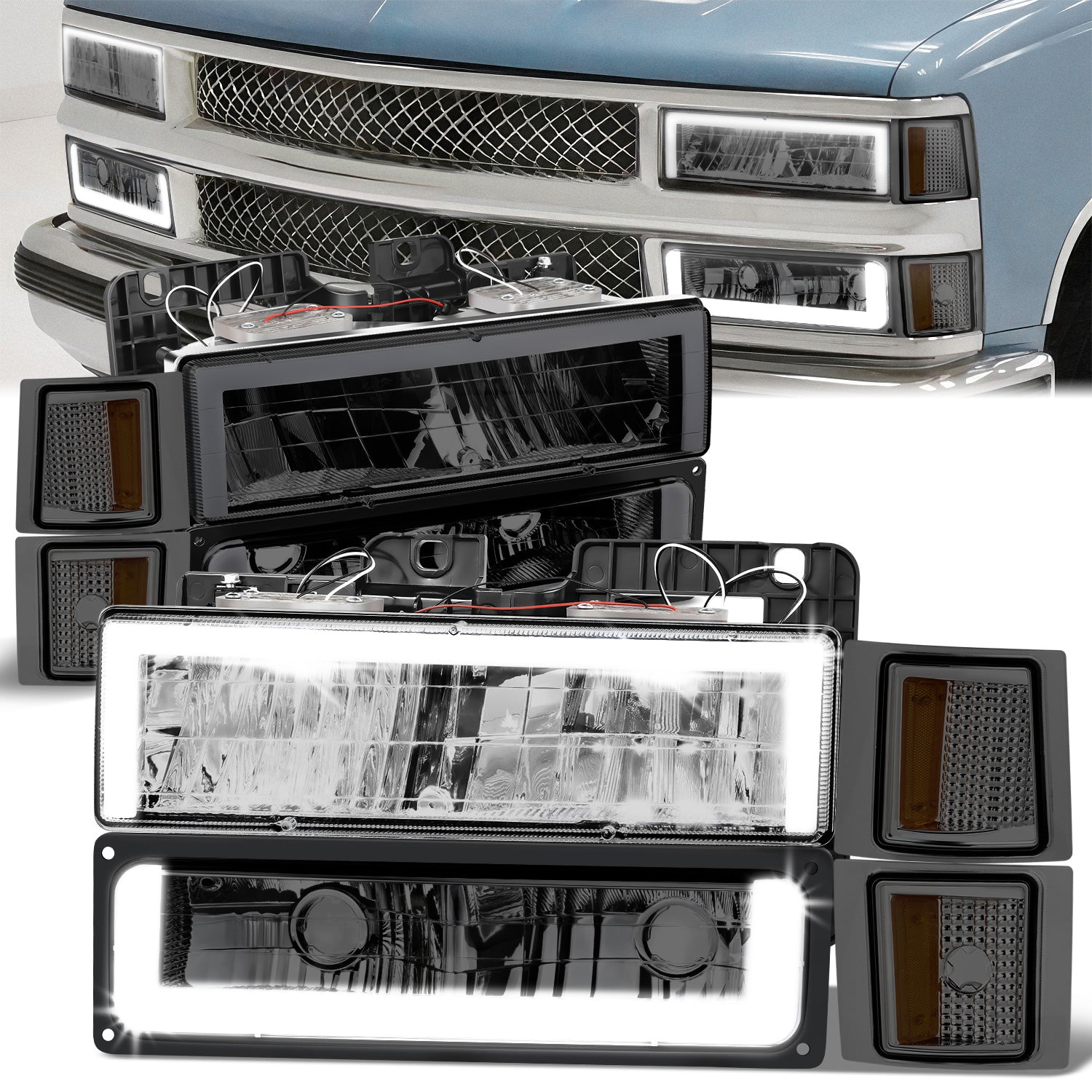 Square Box Style LED Headlights <br>94-00 Chevy C/K 1500-3500, 95-00 Tahoe