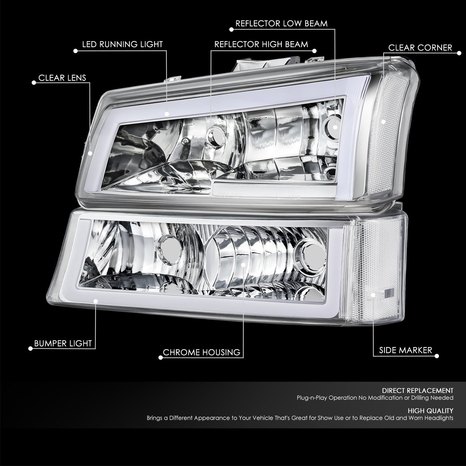 LED DRL Headlights <br>03-07 Chevy Silverado / Avalanche 1500-3500