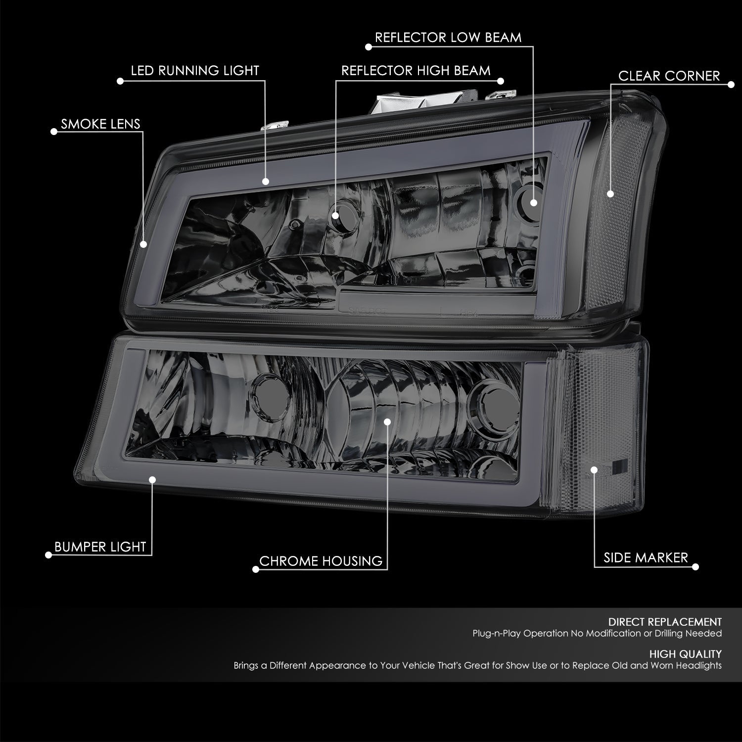 LED DRL Headlights <br>03-07 Chevy Silverado / Avalanche 1500-3500