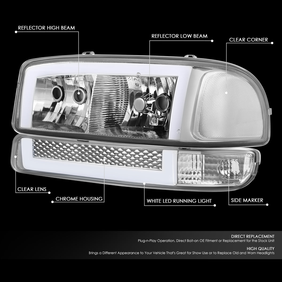 LED DRL Switchback Headlights<br>99-06 GMC Sierra 1500-3500 Yukon