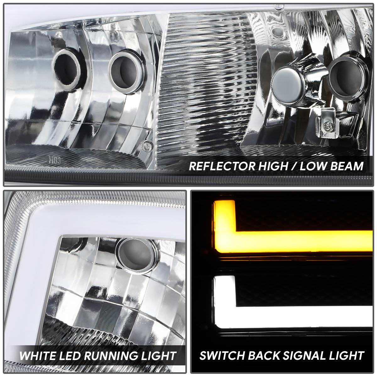 LED DRL Switchback Headlights<br>99-06 GMC Sierra 1500-3500 Yukon