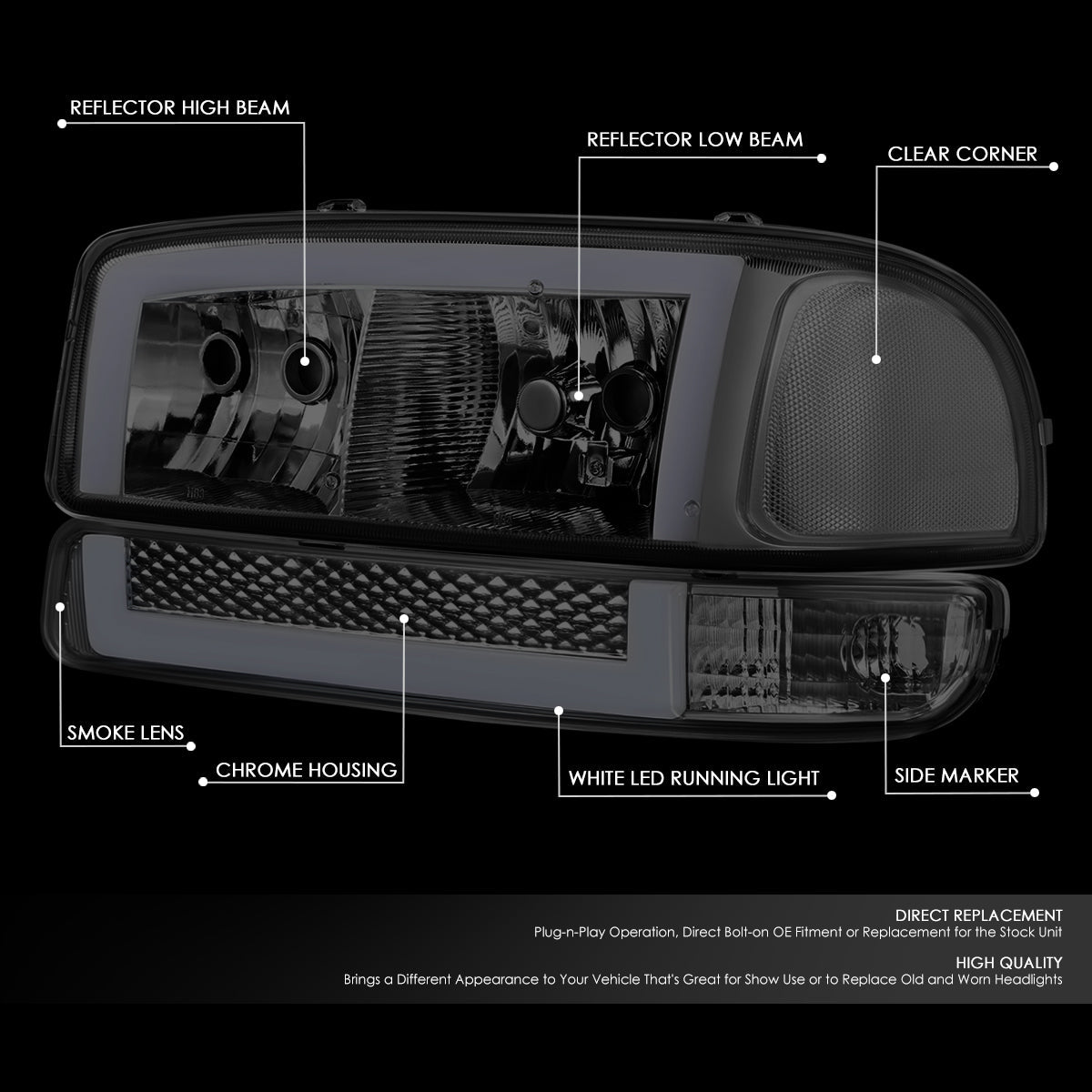 LED DRL Switchback Headlights<br>99-06 GMC Sierra 1500-3500 Yukon