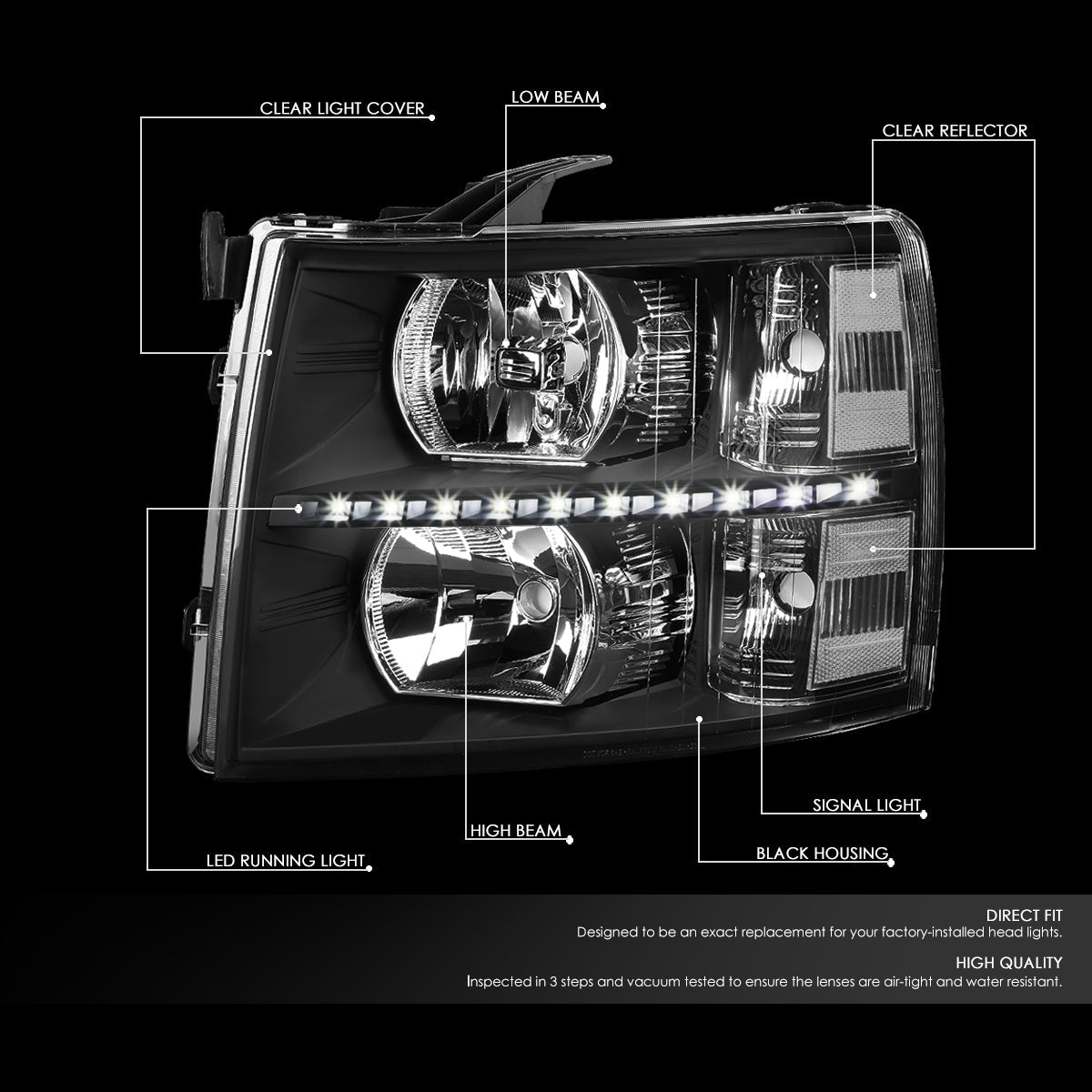 LED DRL Headlights<br>07-14 Chevy Silverado 1500 2500 3500 HD