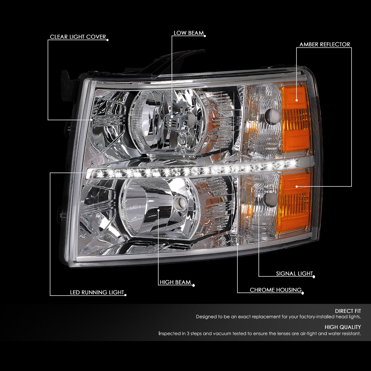 LED DRL Headlights<br>07-14 Chevy Silverado 1500 2500 3500 HD