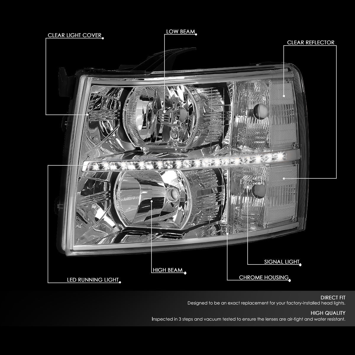 LED DRL Headlights<br>07-14 Chevy Silverado 1500 2500 3500 HD