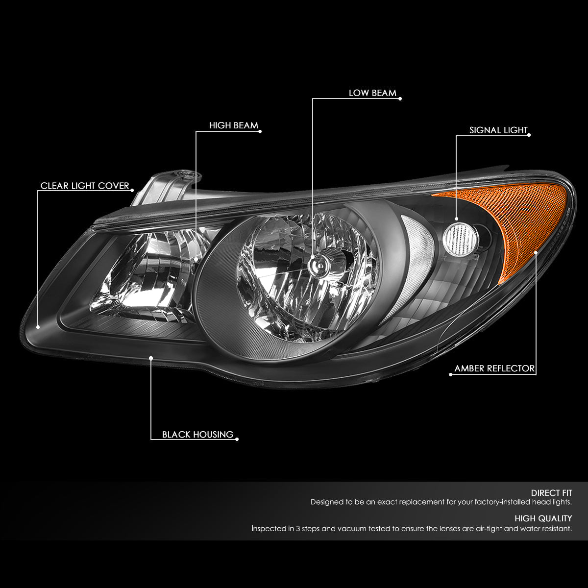 Factory Style Headlights<br>07-09 Hyundai Elantra