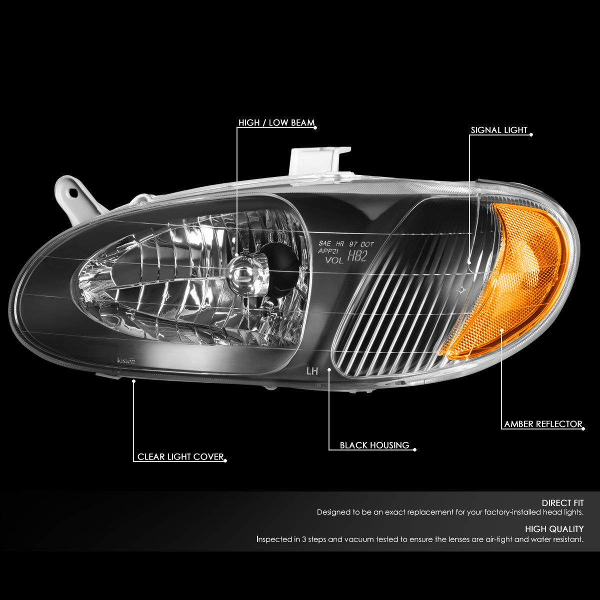 Factory Style Headlights<br>98-01 Kia Sephia