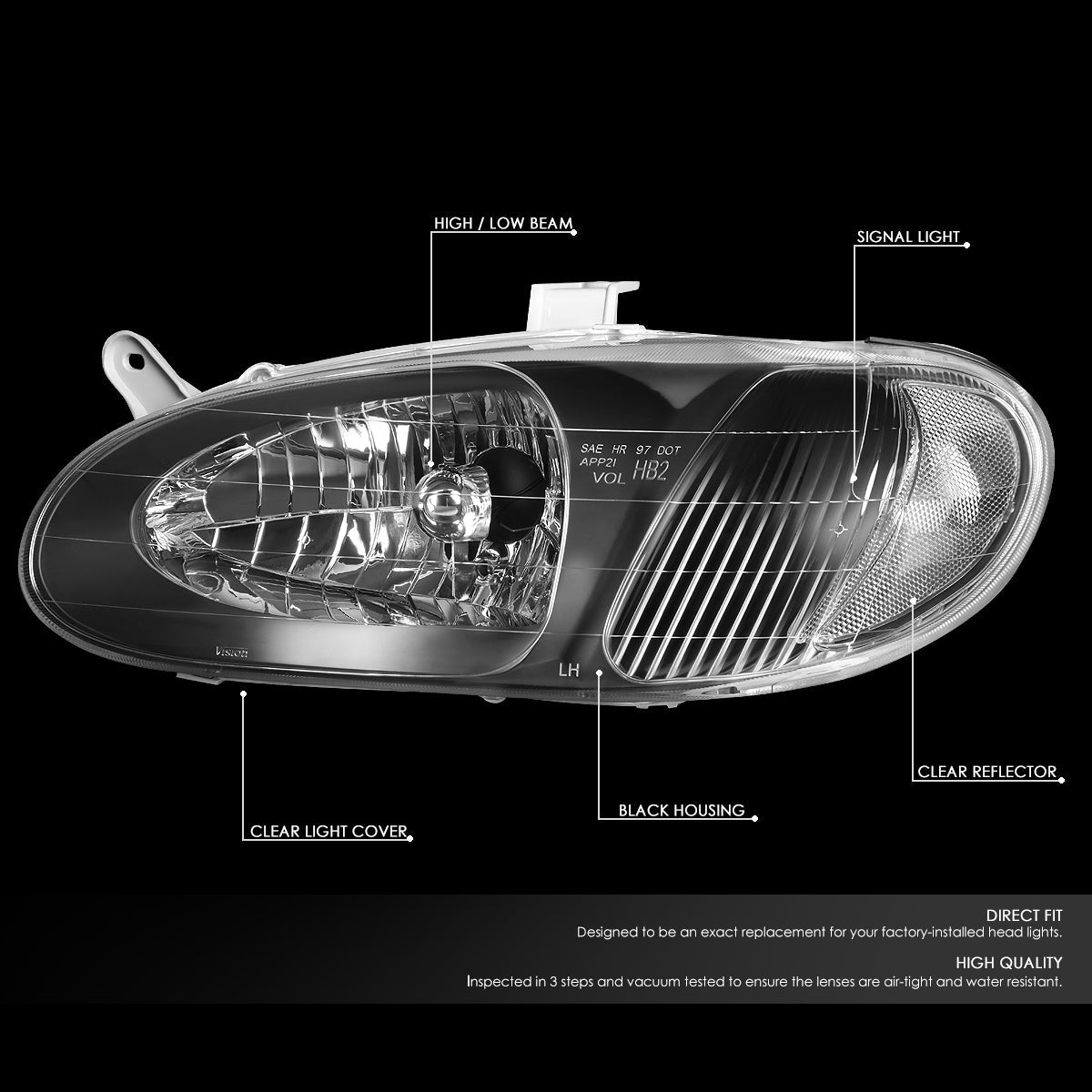 Factory Style Headlights<br>98-01 Kia Sephia