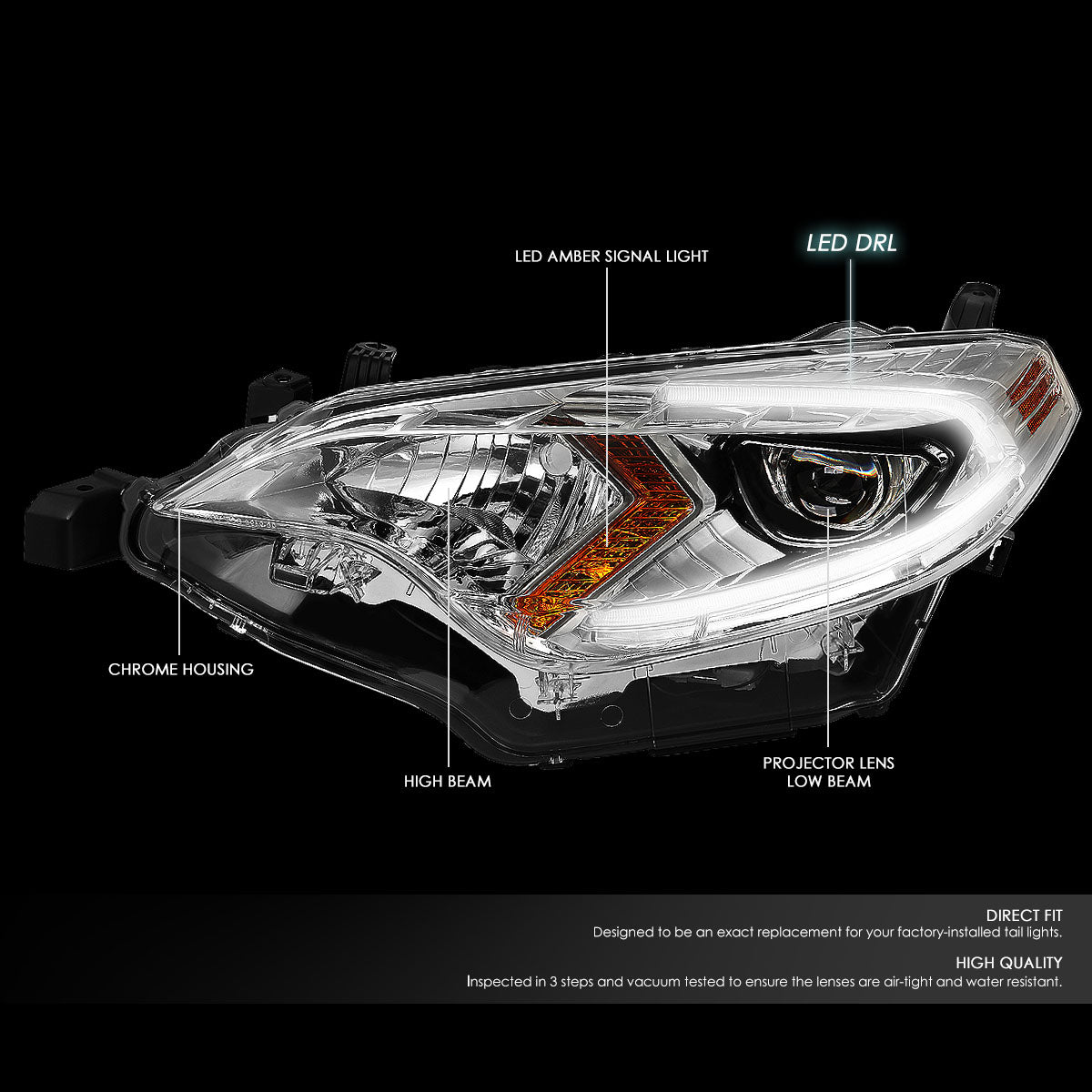 LED DRL Projector Headlights <br>14-16 Toyota Corolla Sedan