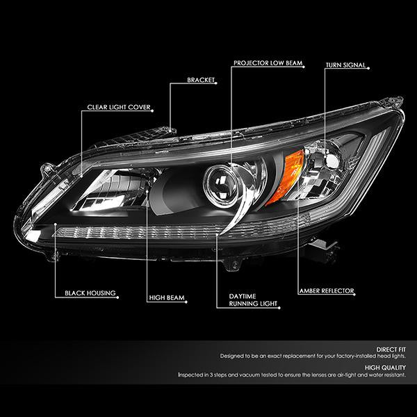 LED DRL Projector Headlights <br>13-15 Honda Accord Sedan