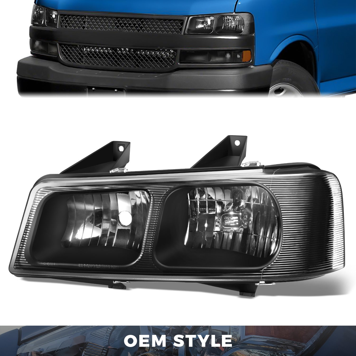 Left Factory Replacement Headlight (Black) <br>03-23 Chevy Express, GMC Savana