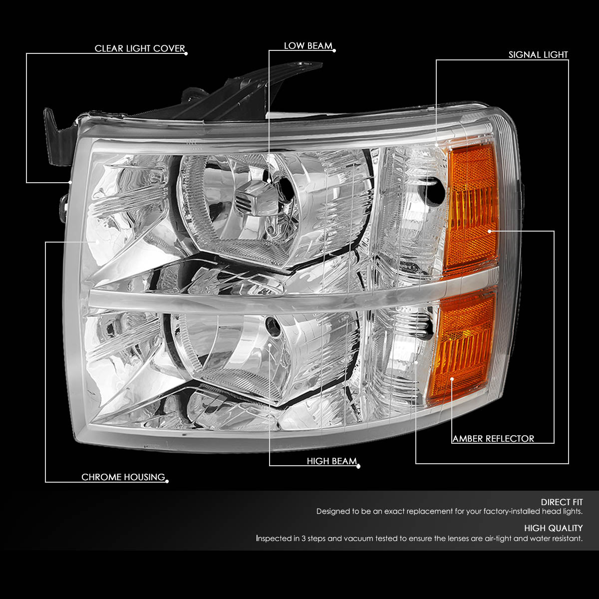 Factory Style Headlights <br>07-13 Chevy Silverado 1500, 07-14 2500 3500 HD