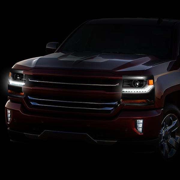 LED DRL Projector Headlights <br>16-19 Chevy Silverado 1500