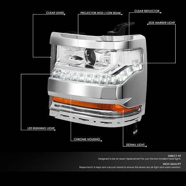 LED DRL Projector Headlights <br>16-19 Chevy Silverado 1500