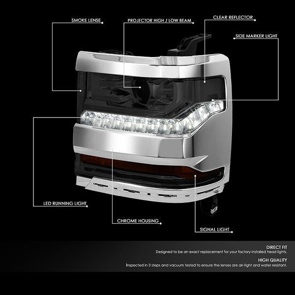 LED DRL Projector Headlights <br>16-19 Chevy Silverado 1500