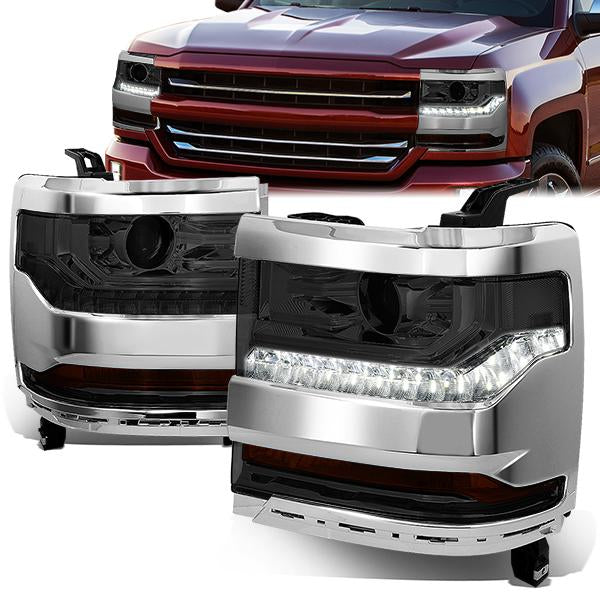 LED DRL Projector Headlights <br>16-19 Chevy Silverado 1500