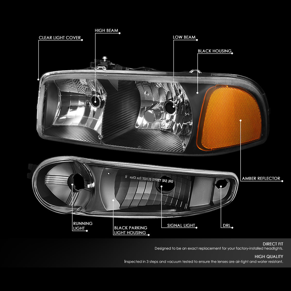 Factory Style Headlights <br>01-06 Sierra Yukon XL 1500, Denali