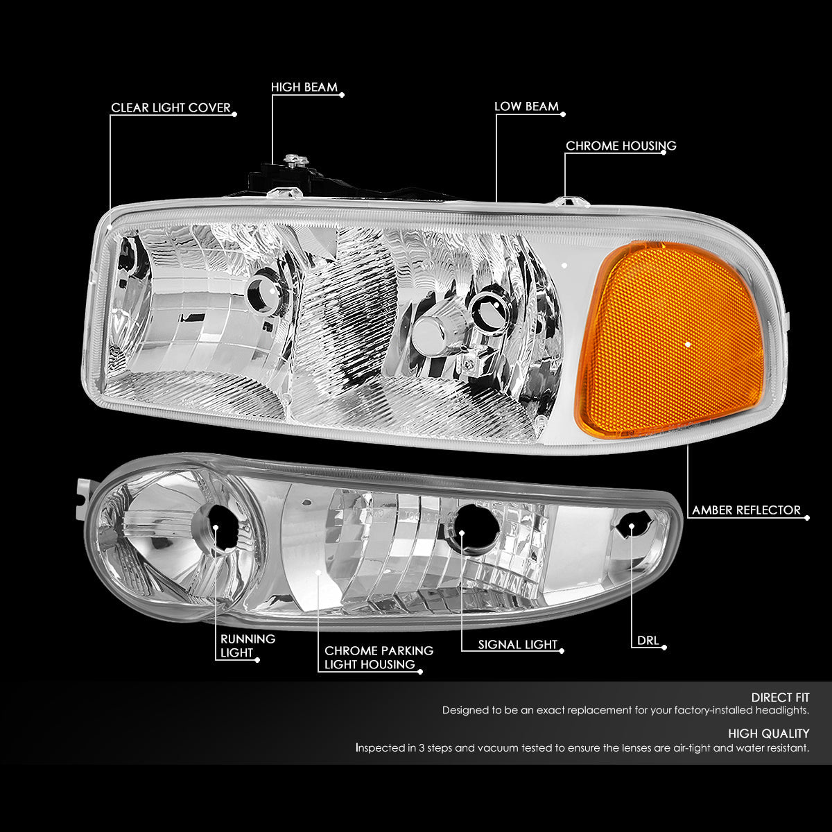 Factory Style Headlights <br>01-06 Sierra Yukon XL 1500, Denali