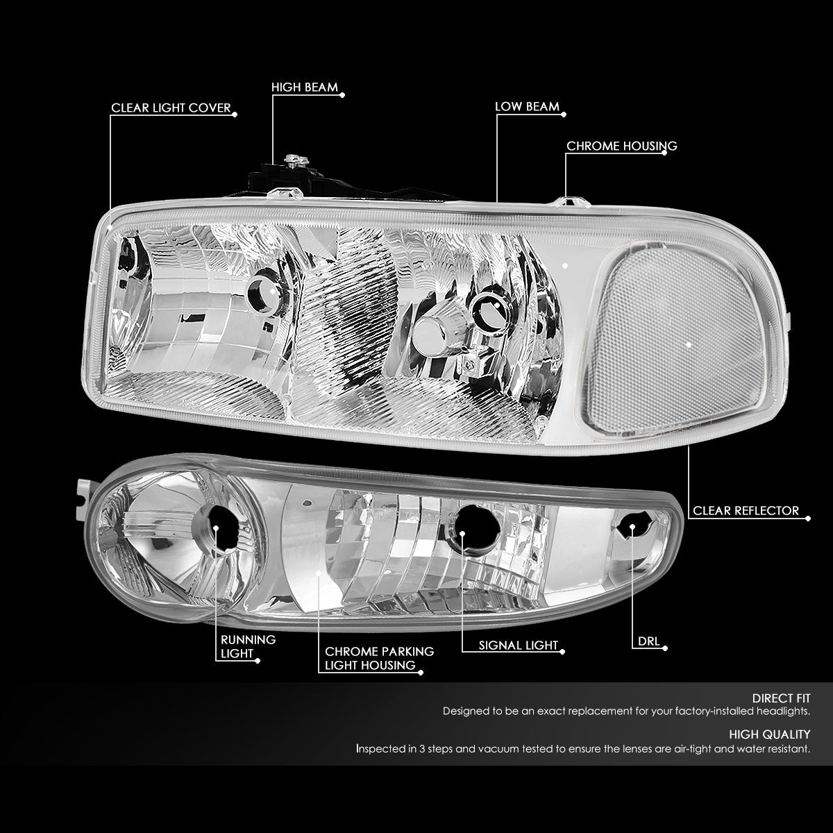 Factory Style Headlights <br>01-06 Sierra Yukon XL 1500, Denali