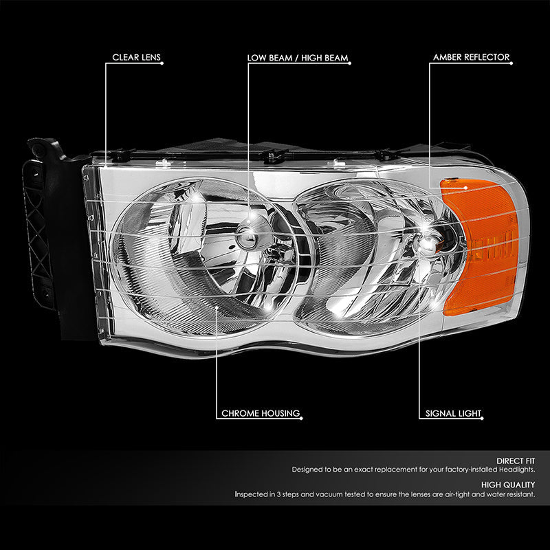 Factory Style Headlights <br>02-05 Dodge Ram 1500, 03-05 2500 3500