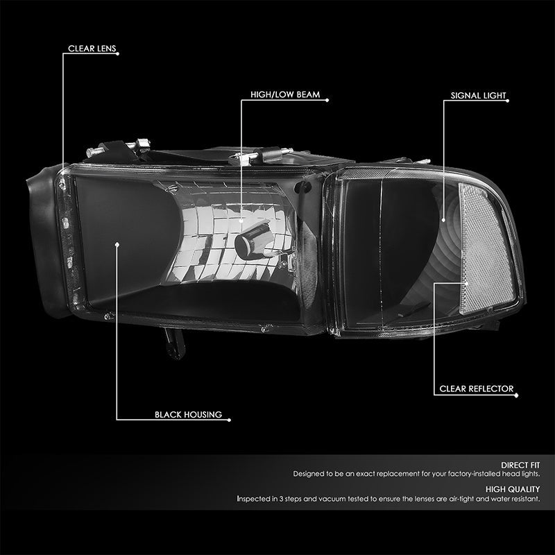 Factory Style Headlights <br>94-01 Dodge Ram 1500, 94-02 2500 3500