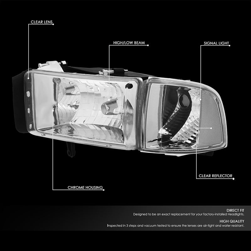 Factory Style Headlights <br>94-01 Dodge Ram 1500, 94-02 2500 3500