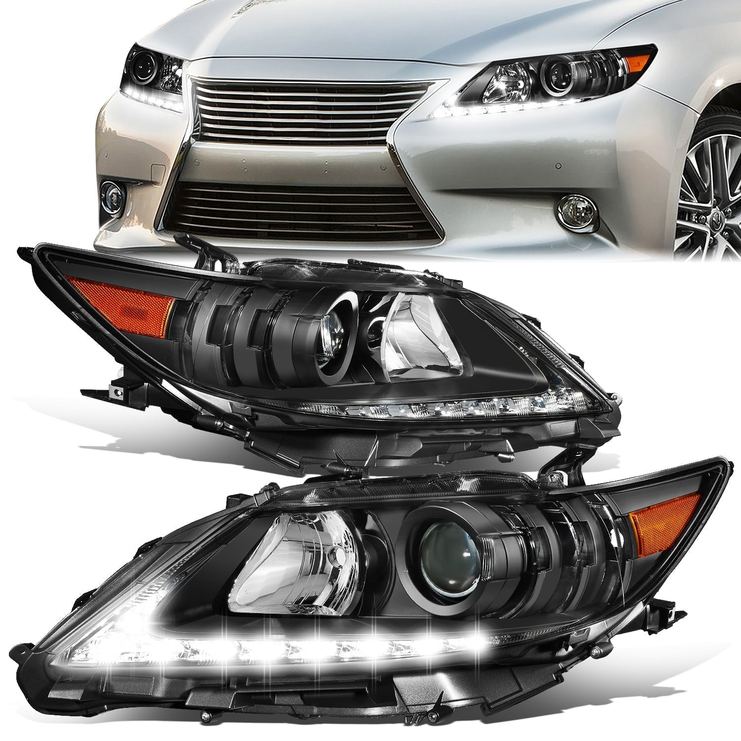 LED DRL Projector Headlights <br>13-15 Lexus ES300h, ES350