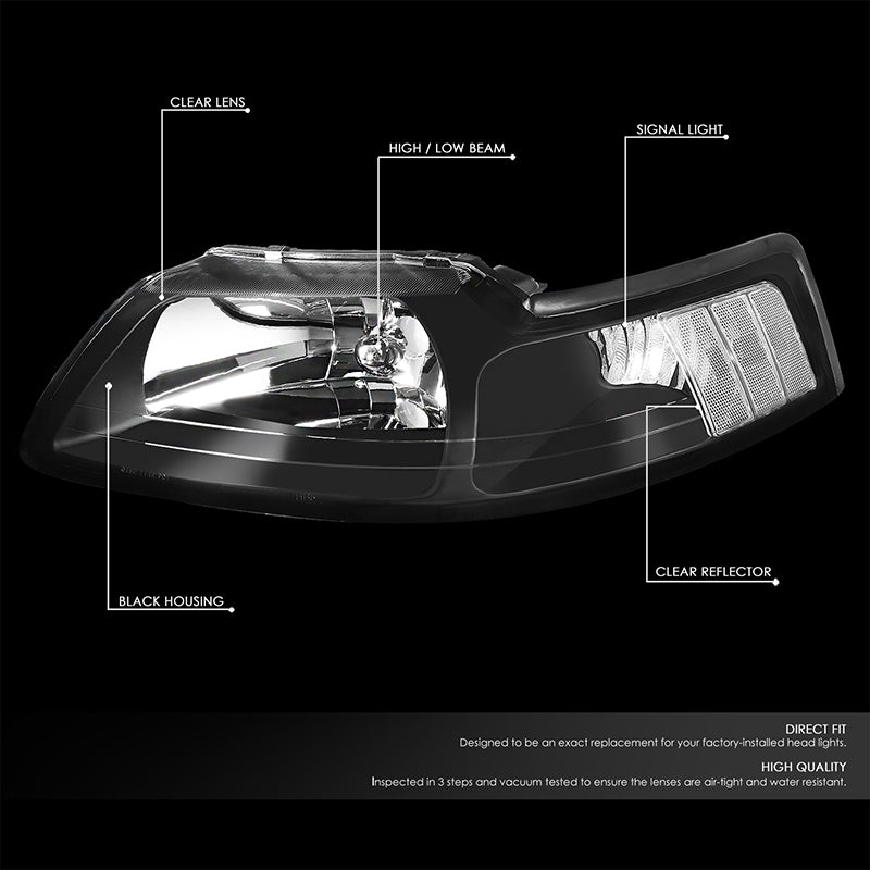 Factory Style Headlights <br>99-14 Ford Mustang