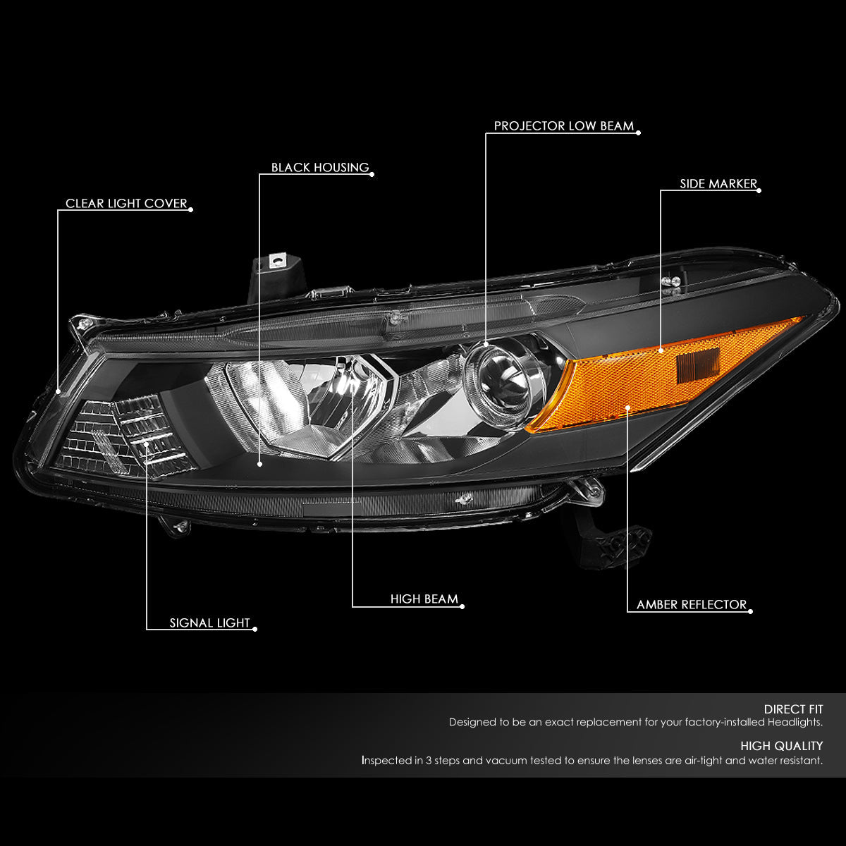 Factory Style Projector Headlights <br>08-12 Honda Accord Coupe