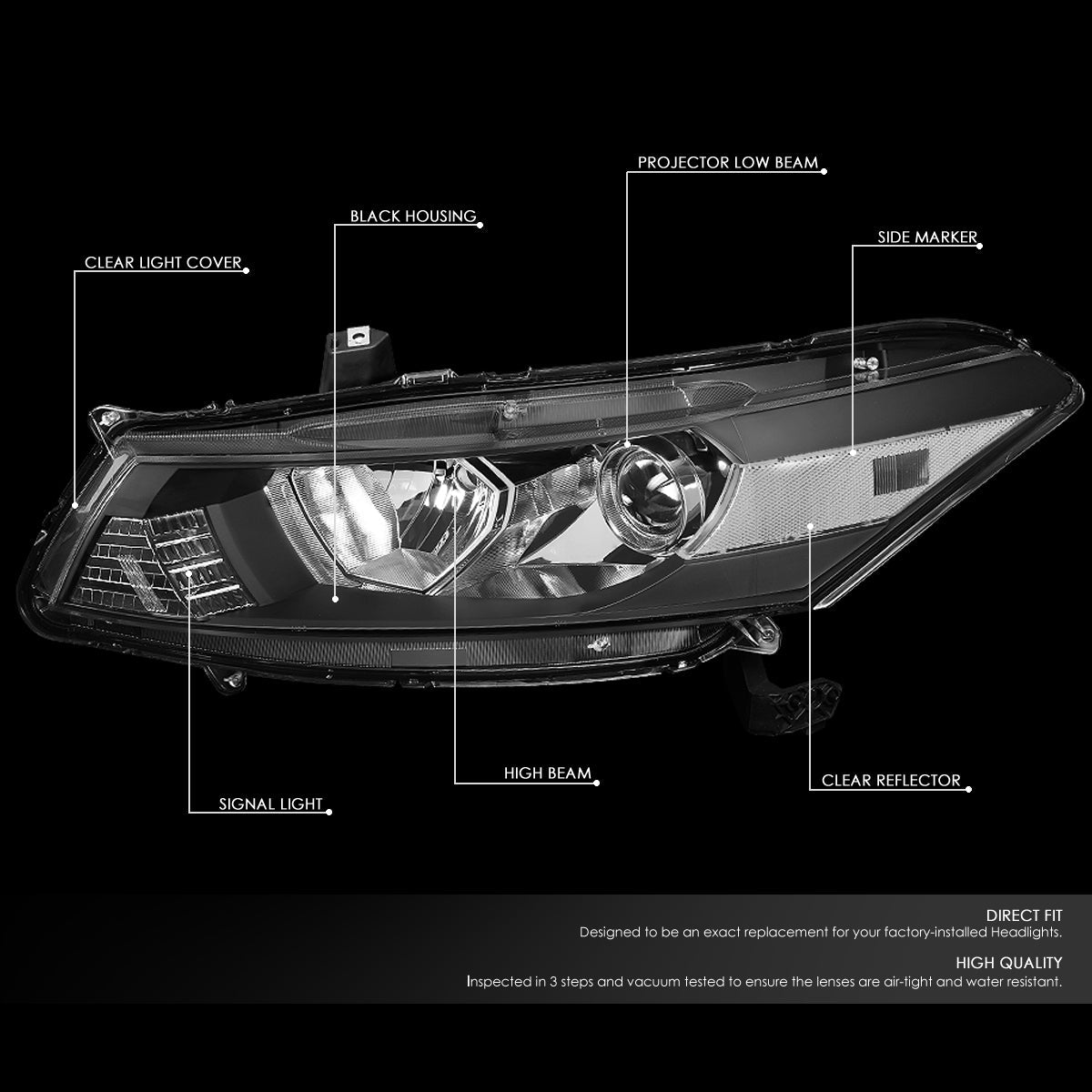 Factory Style Projector Headlights <br>08-12 Honda Accord Coupe