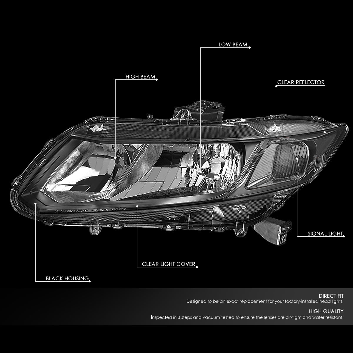 Factory Style Headlights <br>12-13 Honda Civic Coupe, 12-15 Civic Sedan