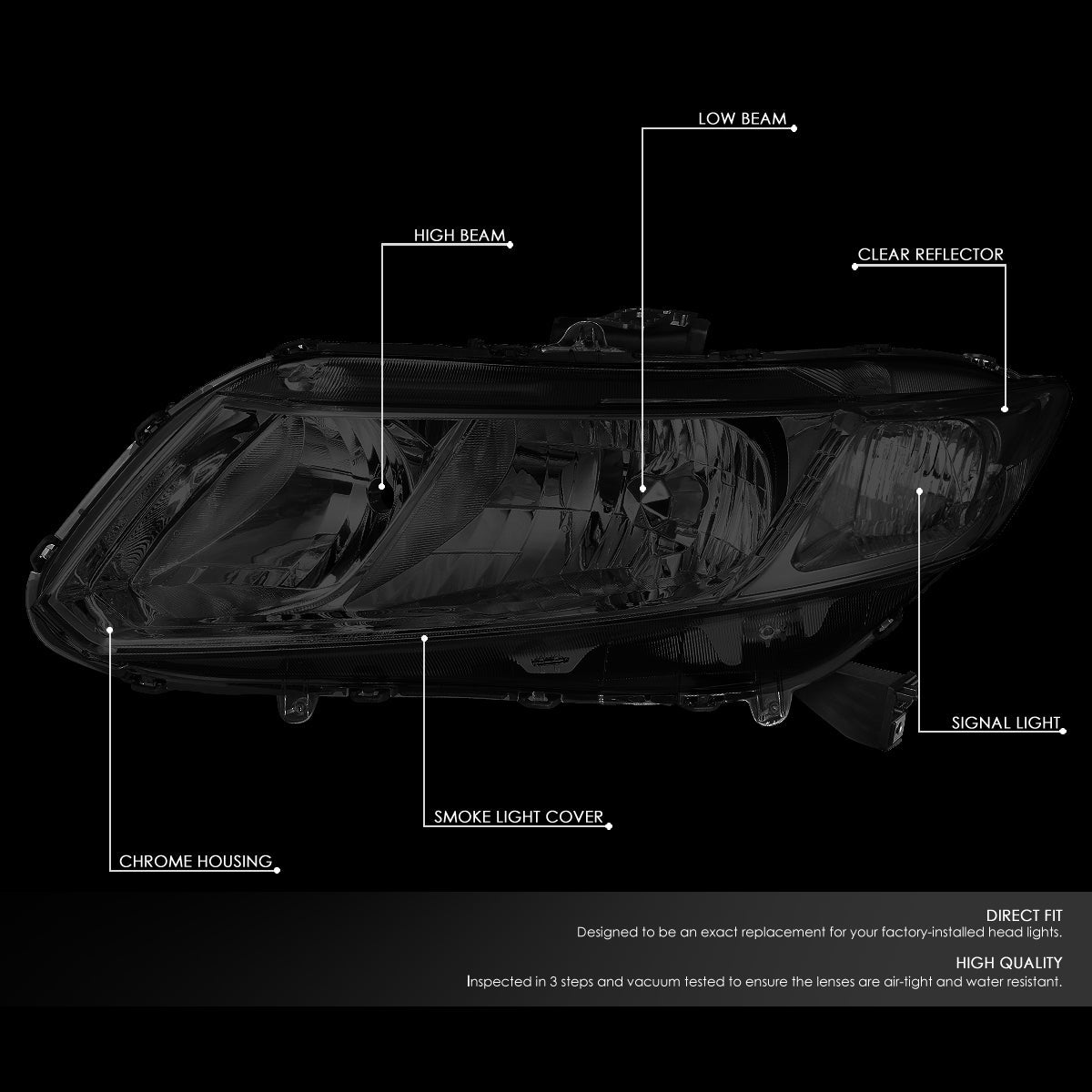 Factory Style Headlights <br>12-13 Honda Civic Coupe, 12-15 Civic Sedan