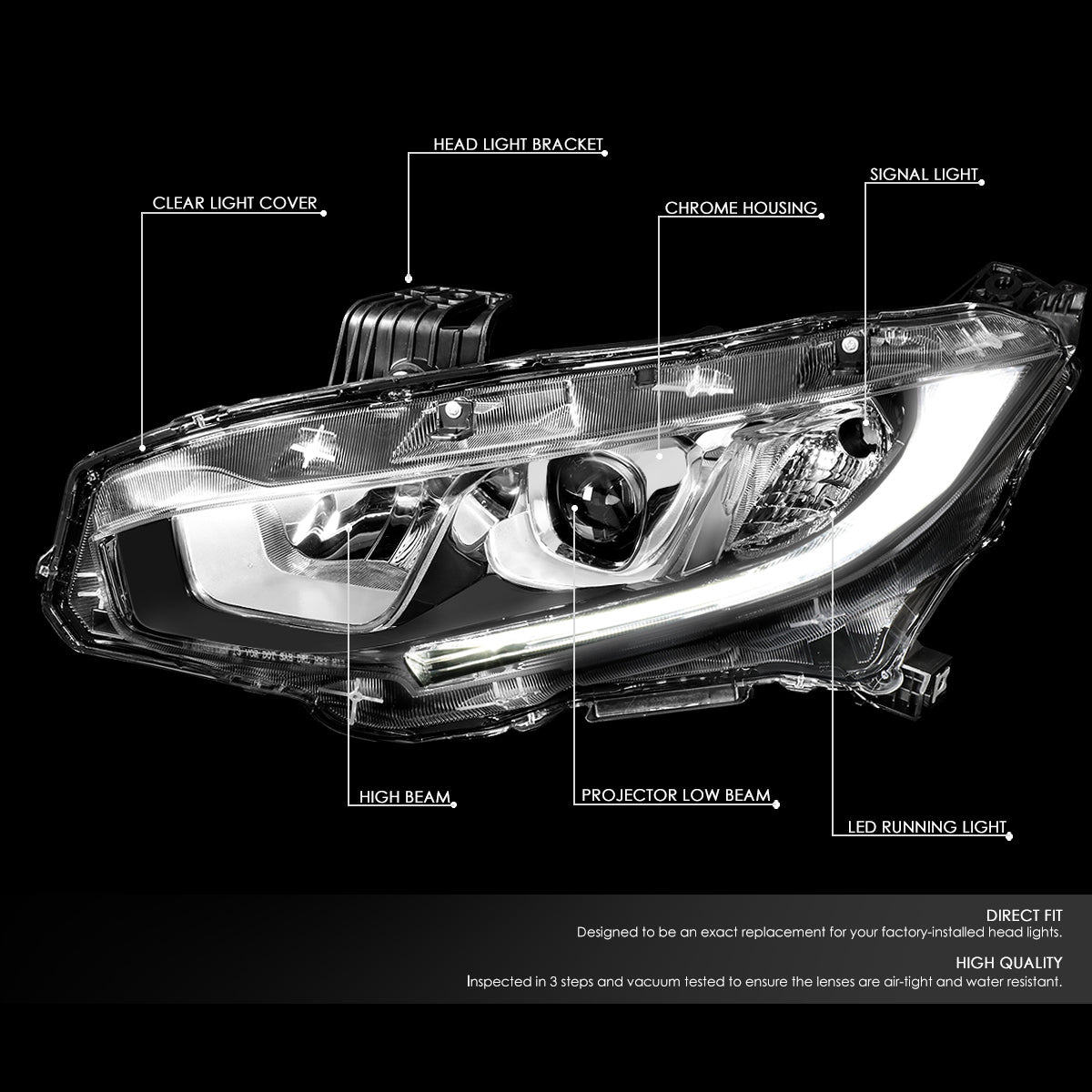 LED DRL Projector Headlights <br>16-18 Honda Civic