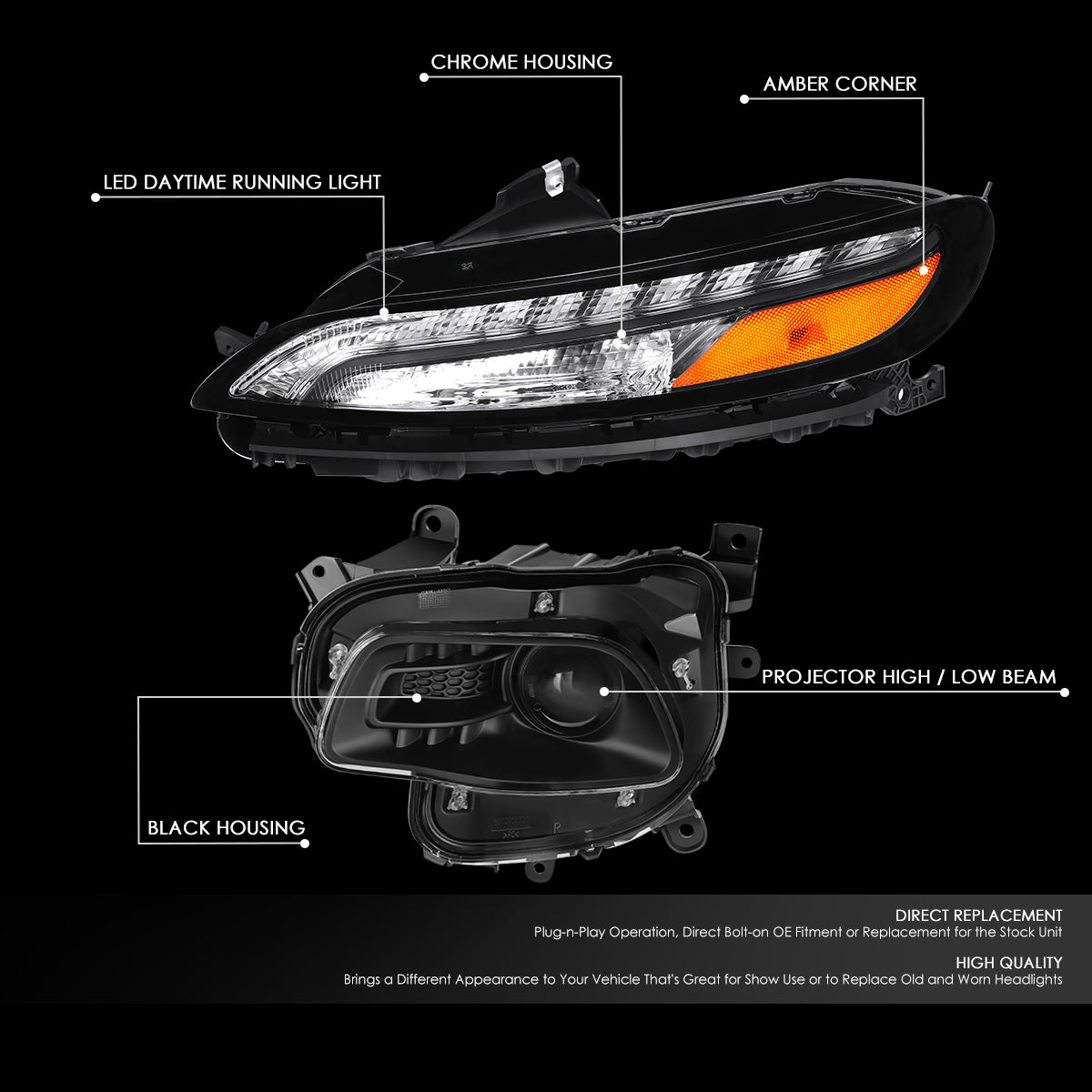 LED DRL Projector Headlights <br>14-18 Jeep Cherokee