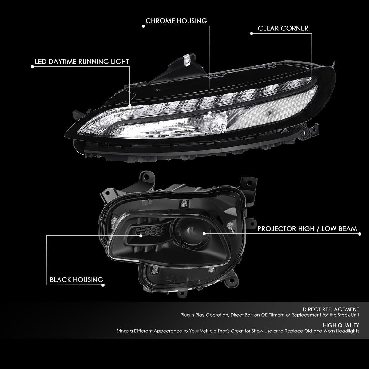 LED DRL Projector Headlights <br>14-18 Jeep Cherokee