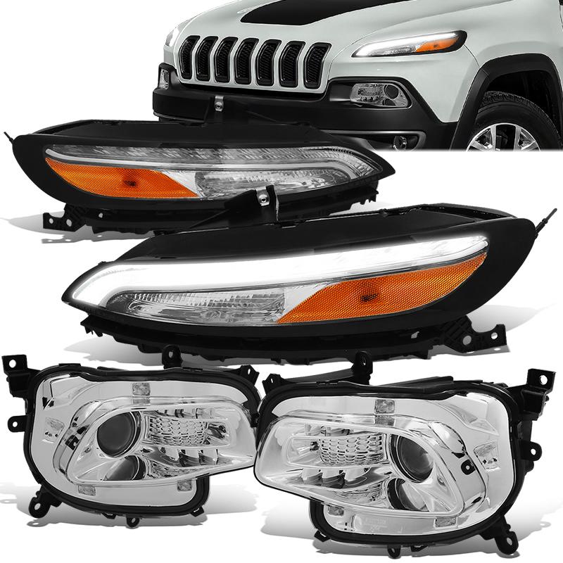 LED DRL Projector Headlights <br>14-18 Jeep Cherokee