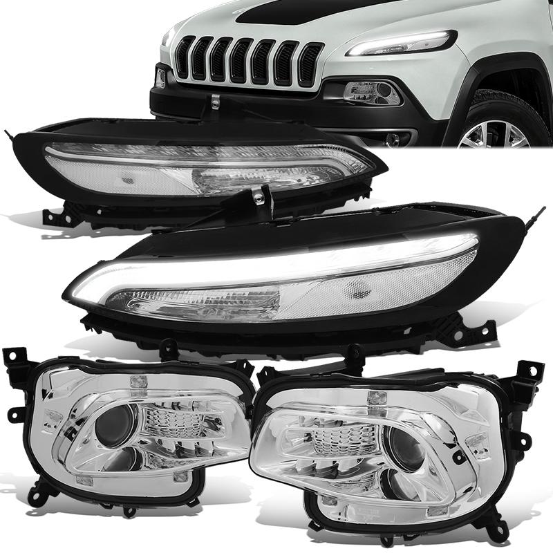 LED DRL Projector Headlights <br>14-18 Jeep Cherokee