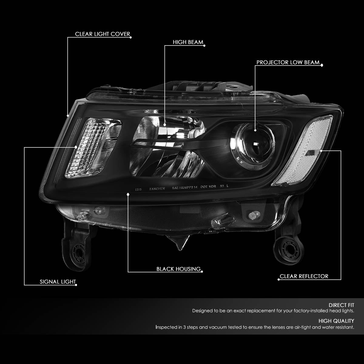 Factory Style Projector Headlights <br>14-16 Jeep Grand Cherokee Pre-Facelift