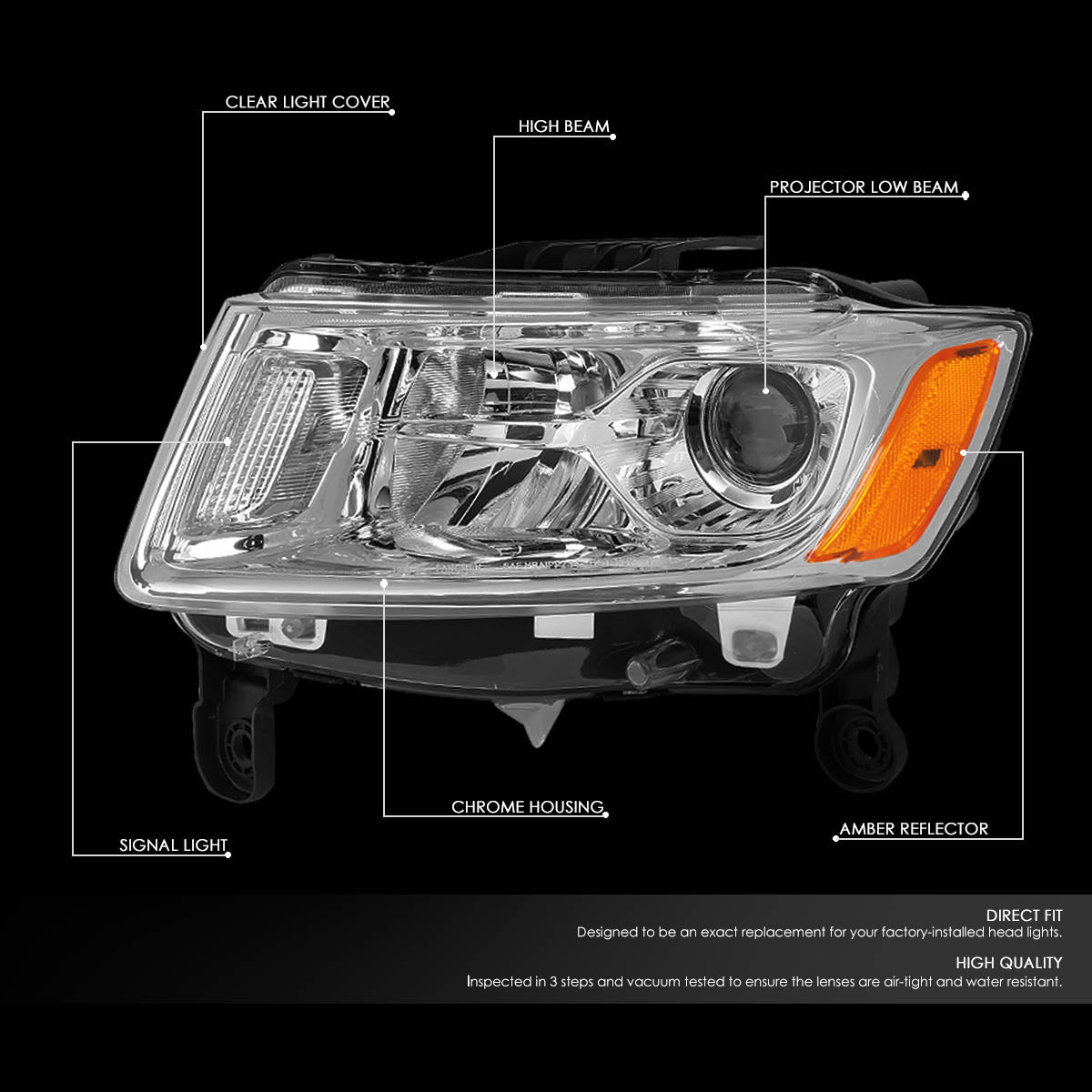 Factory Style Projector Headlights <br>14-16 Jeep Grand Cherokee Pre-Facelift