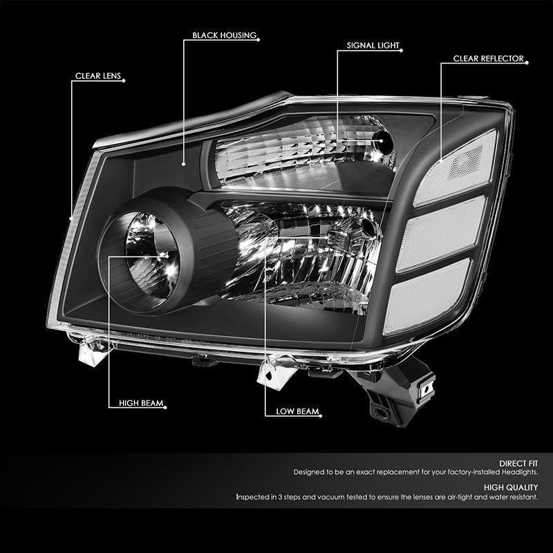 Factory Style Headlights <br>04-15 Nissan Titan, 05-07 Armada