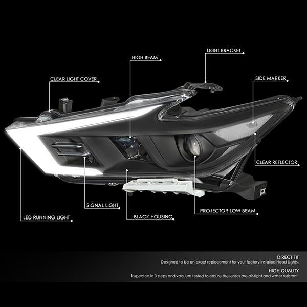 LED DRL Projector Headlights <br>16-18 Nissan Maxima S SL SV