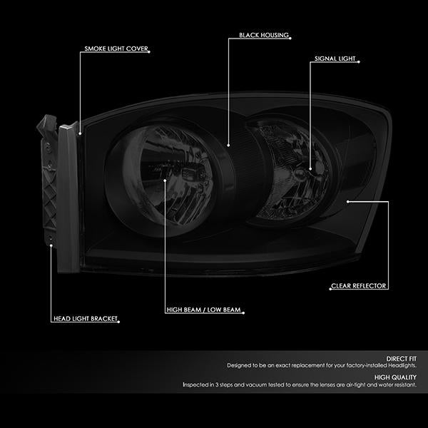 Factory Style Headlights <br>06-08 Dodge Ram 1500, 06-09 2500 3500