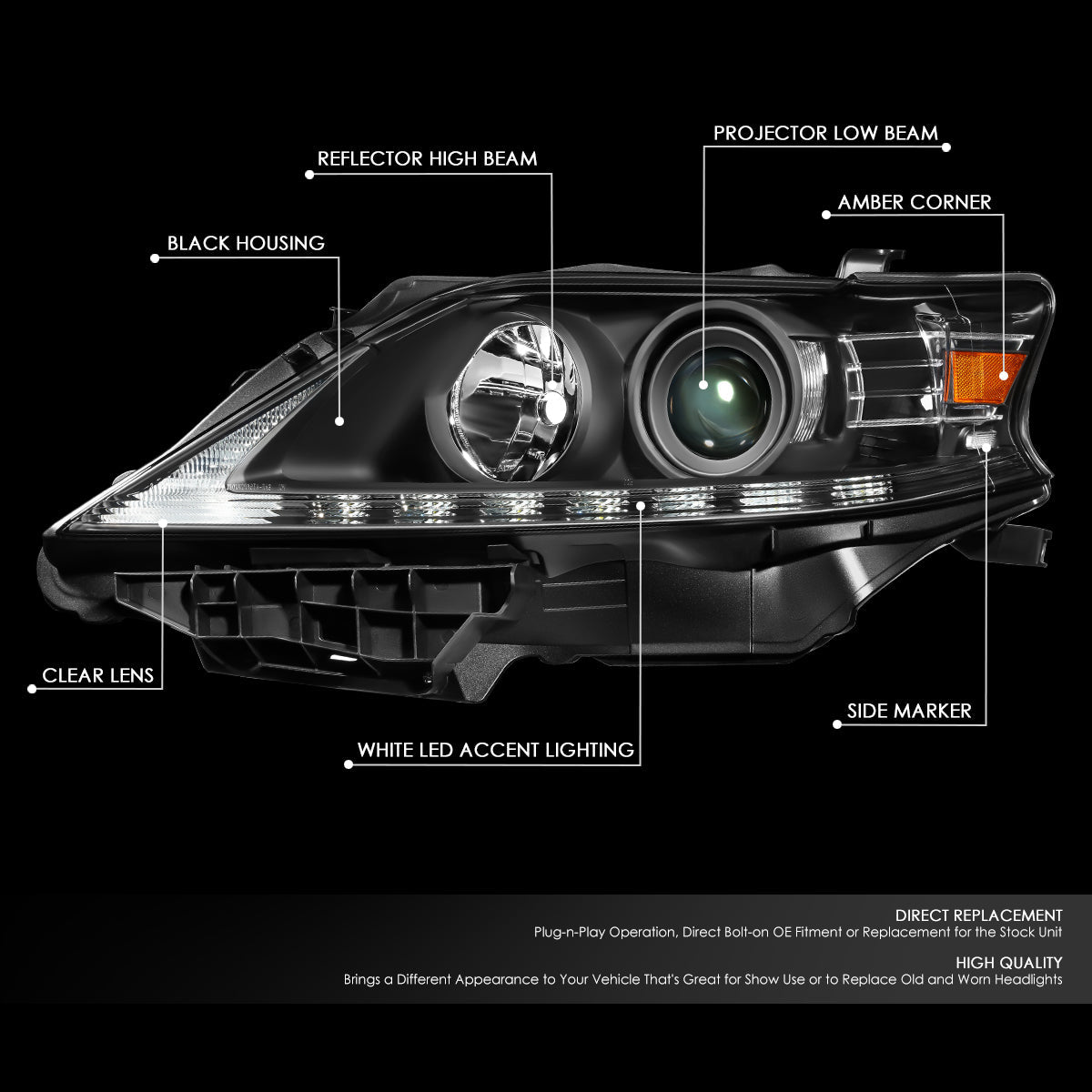 LED DRL Projector Headlights <br>13-15 Lexus RX350, RX450H