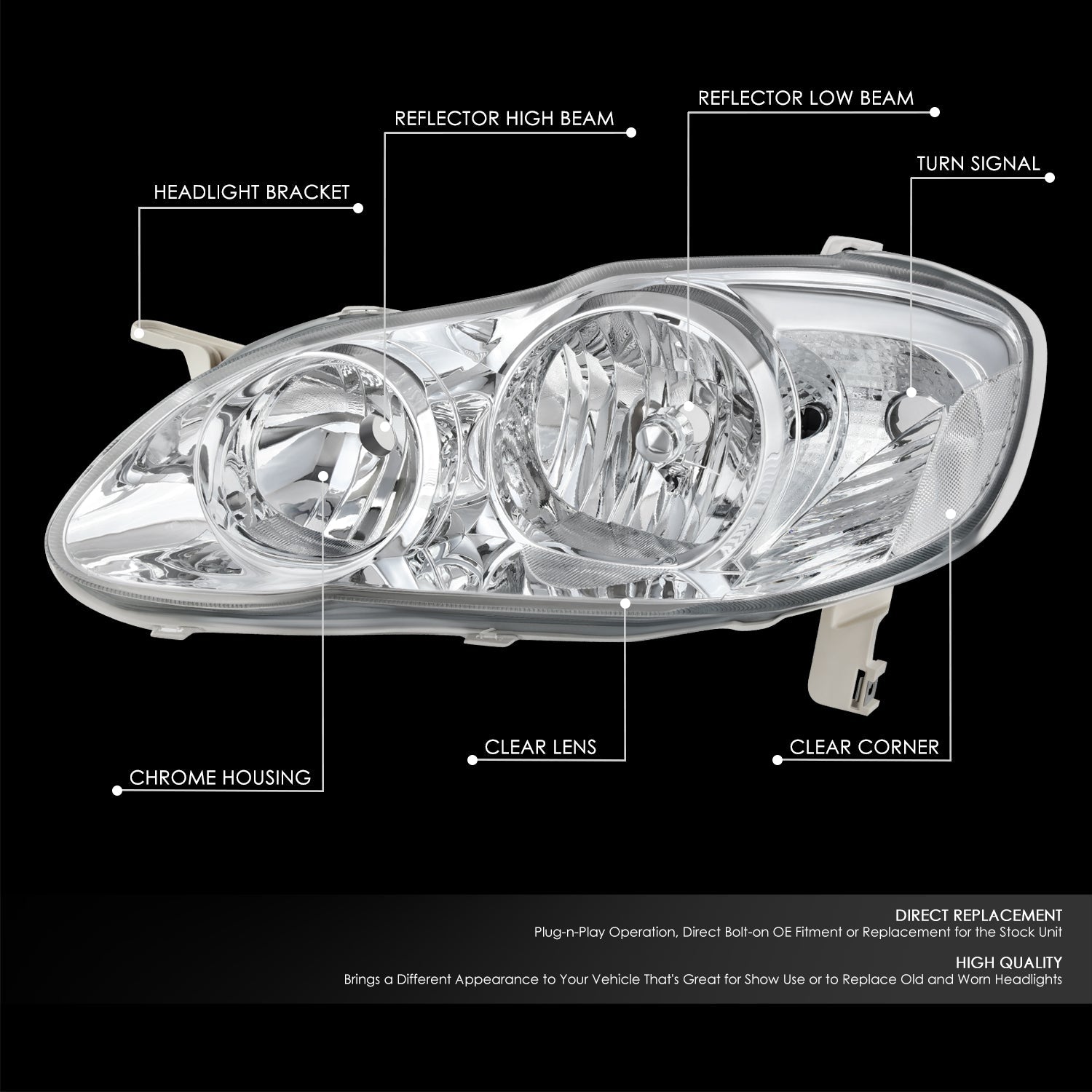 Factory Style Headlights <br>03-08 Toyota Corolla