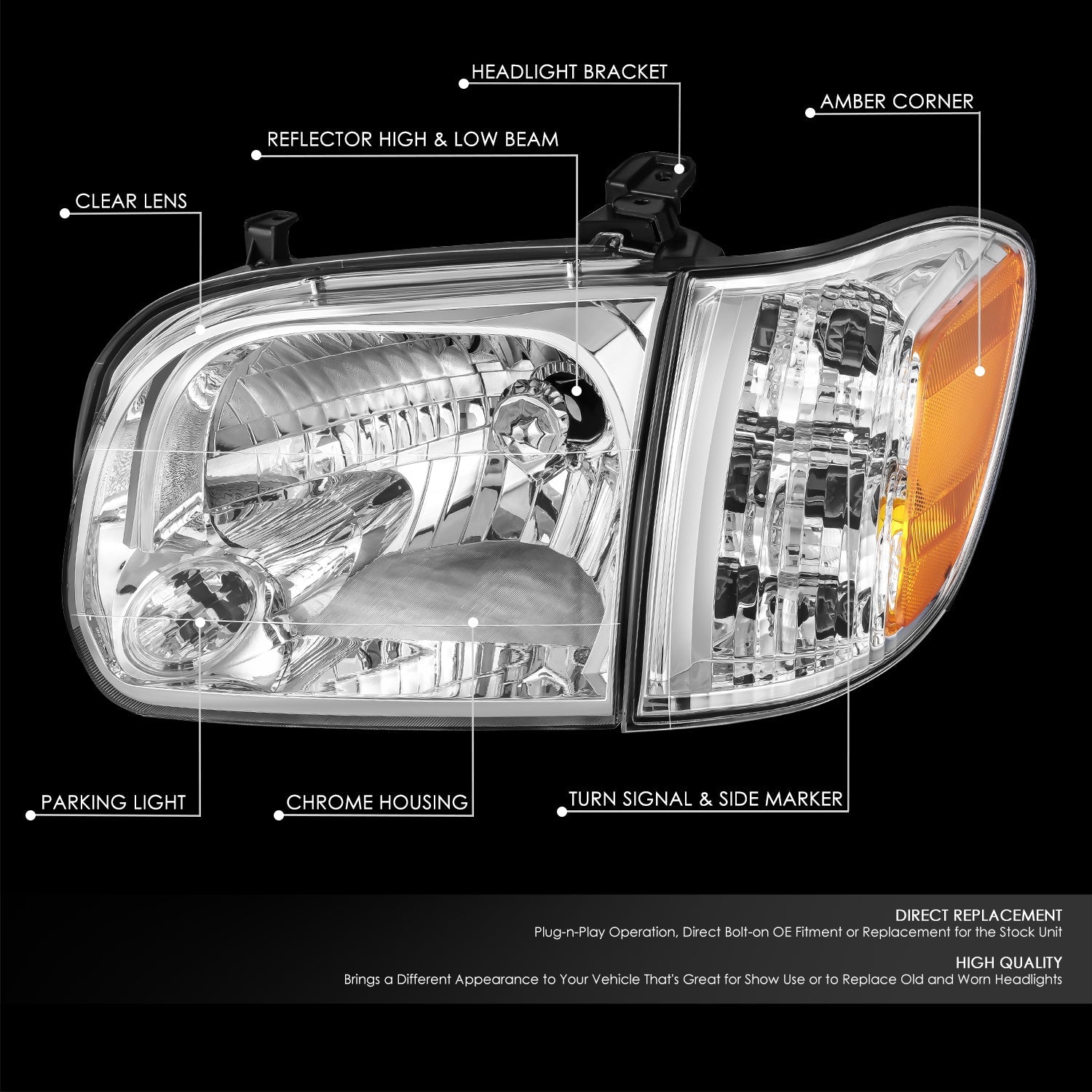 Factory Style Headlights <br>05-07 Toyota Sequoia Tundra Crew Cab