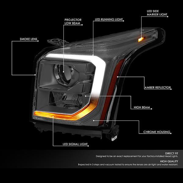 LED DRL Projector Headlights <br>15-20 GMC Yukon, XL